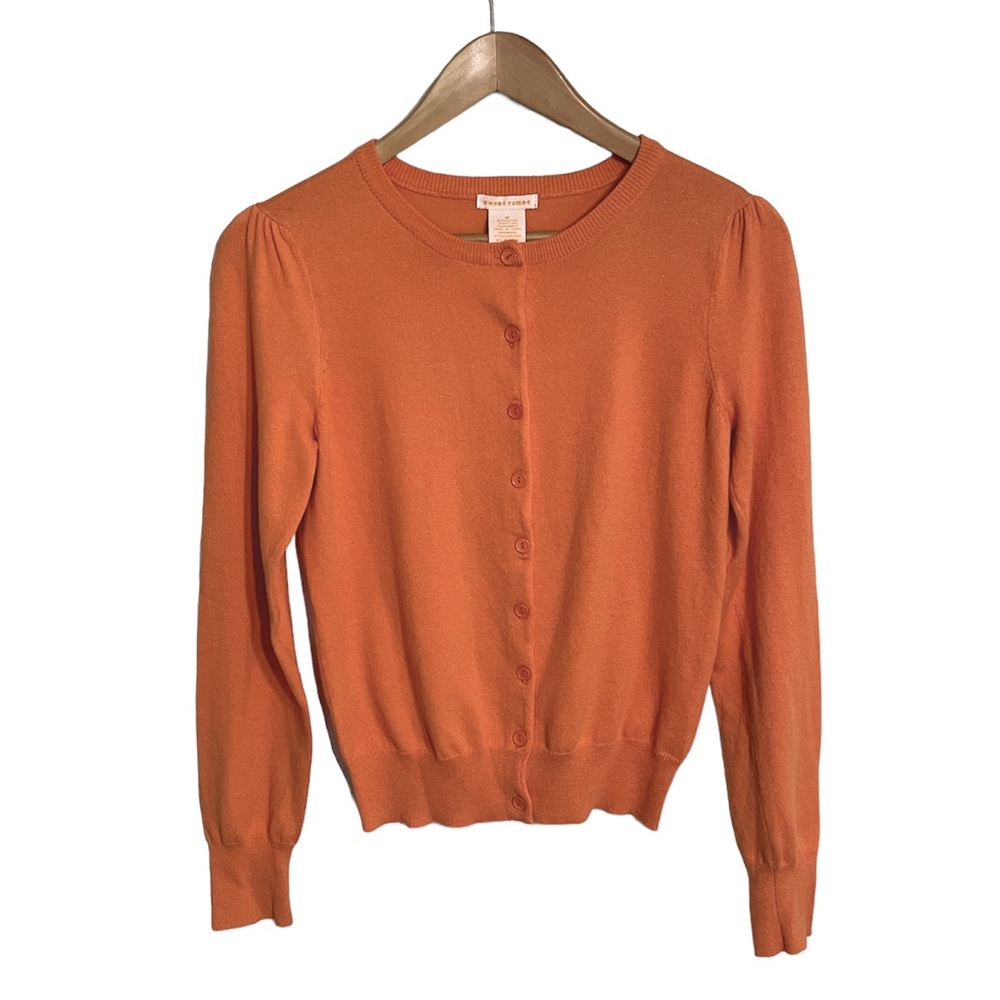 Sweet Romeo Orange Button-Up Cardigan | Soft Preppy Fall Layer | Size Medium